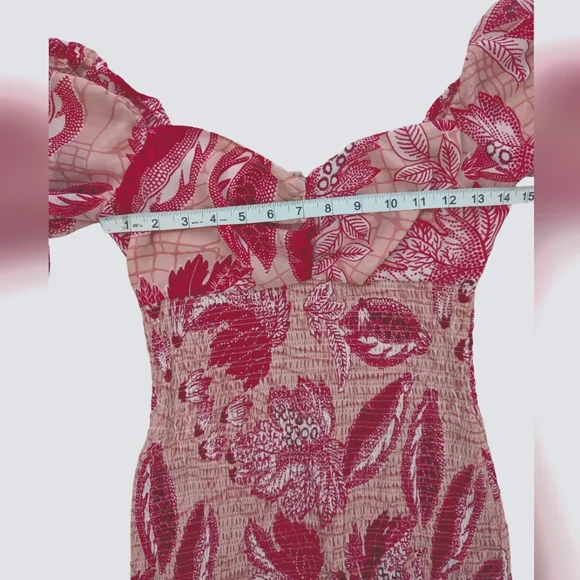 Guess Pink Floral Mini Dress XS Stretchy Open Neck Blouson Sleeves Y2K Prom - Picture 6 of 11